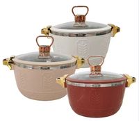 Ensemble de 3 casseroles isothermes de luxe 2,5L 4,5L 6,5L en acier inoxydable avec accent doré pour service de banquet