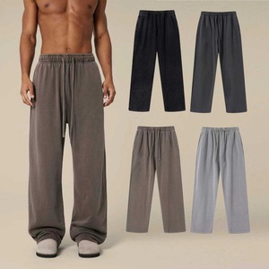 Pantalones Deportivos de Pierna Recta para Hombre, 100% Algodón Lavado, Corte Holgado, Estilo Casual - Product Image 1