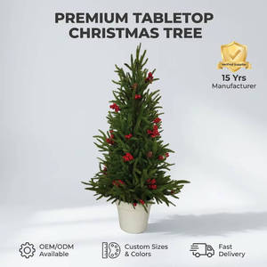 Mini <span class=keywords><strong>sapin</strong></span> de Noël artificiel en <span class=keywords><strong>plastique</strong></span> avec cônes de pin et baies rouges - Décoration d'intérieur pour salon, chambre et bureau - Product Image 1