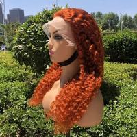 Perruque bouclée en cheveux naturels vietnamiens, couleur roux orangé, perruque frontale en dentelle HD complète sans colle pour femmes