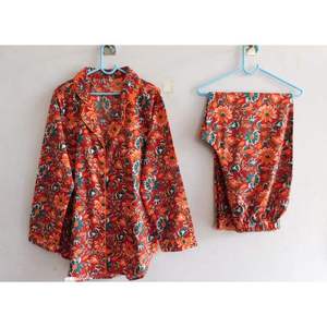 Women Printed Cotton Pajama Set Floral Design Long Sleeve Woven Shirt and <b>Pants</b> Breathable Summer Night Suit Comfortable - Product Image 2