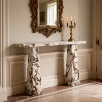 Table console rectangulaire en marbre Calacatta Viola naturel, entrée, salon, couloir, console multifonctionnelle