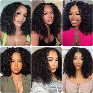 Peluca de cabello humano con parte en V, rizada y sin pegamento, sin necesidad de dejar cabello sin atender, fácil de mezclar, con clip, media onda profunda, peluca con parte en U para mujeres afroamericanas 250% - Product Image 6