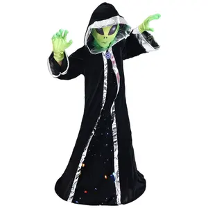 Kostum Cosplay Alien Anak-anak Kostum Jubah Jubah Bertudung Alien Halloween dengan Set Topeng