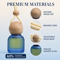 Diffuseur de parfum pour voiture en verre dégradé, bouteille ronde avec bouchon en bois et cordon tressé, concentration de parfum à 60 %, longue durée
