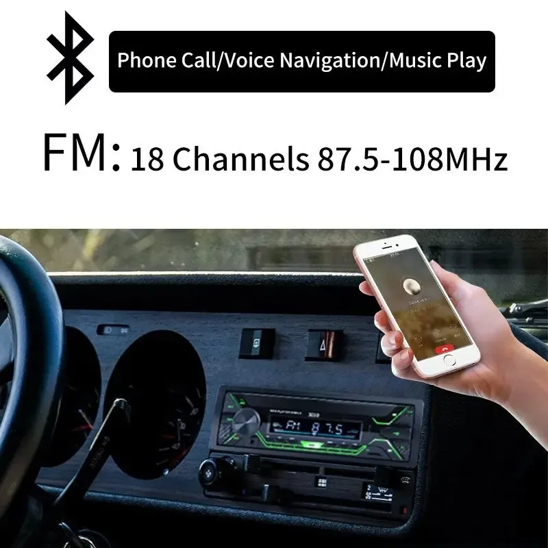 Phổ xe đài phát thanh âm thanh 1din Bluetooth Stereo MP3 máy nghe nhạc FM Receiver với đèn đầy màu sắc AUX/USB/TF thẻ