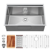 Évier de cuisine multifonctionnel en acier inoxydable 304 à double fixation, à cuve unique avec rebord, pour la vente en gros