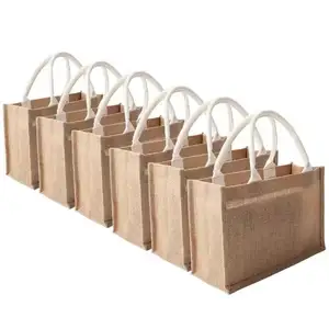 Wholesale Large Jute Tote Handbag with Custom Logo High Quality Promotional Shoulder Strap for Advertising