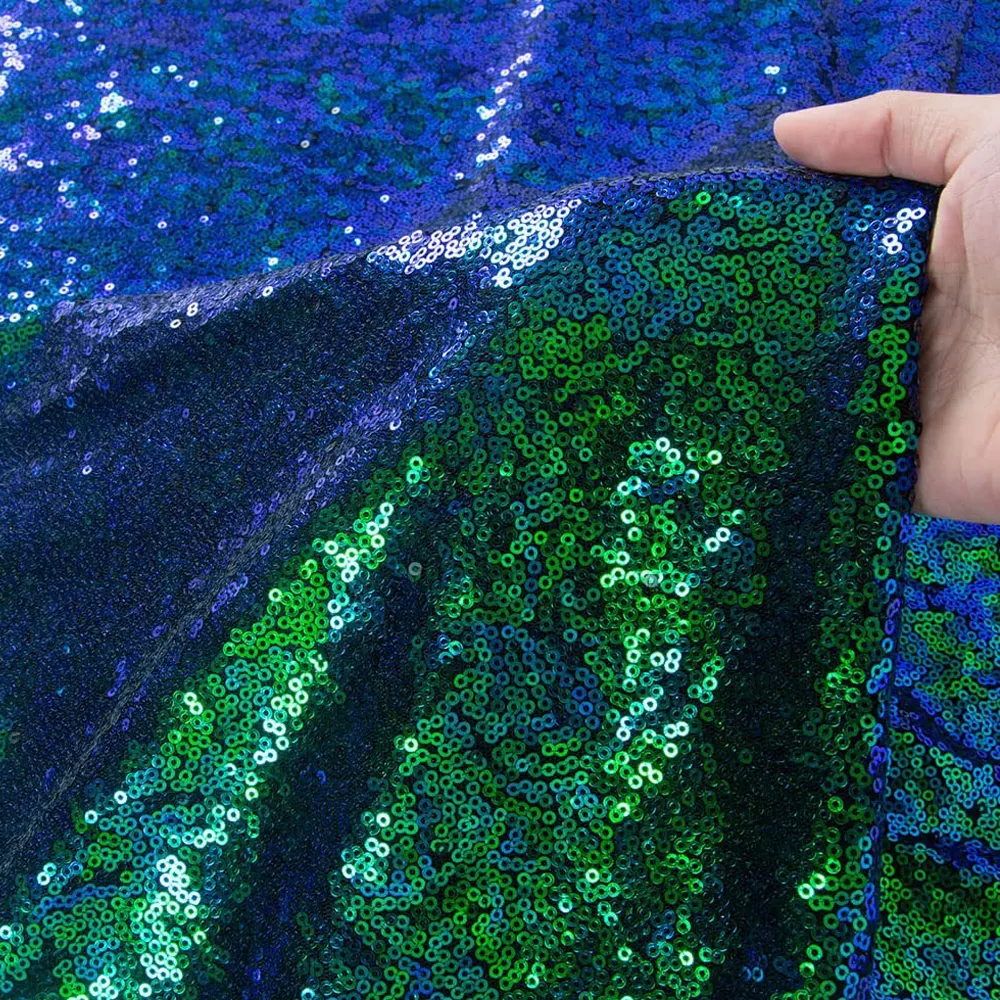 Cheap Embroidered Color Changing Casual Dress Sequin Fabrics 3mm Malachite Green Glitter Fabric