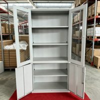 Armoire de bureau métallique à 2 portes vitrées et 2 portes pleines, meuble de rangement en acier pour organiser les documents