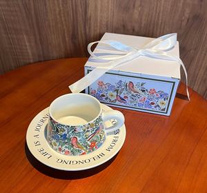 Tazza Sportiva Retrò Unisex della Collaborazione Madou Morris, Regalo Originale per Eventi, Tazza da Caffè Portatile in Porcellana <span class=keywords><strong>Bone</strong></span> <span class=keywords><strong>China</strong></span> 12oz con Piattino, Motivo Floreale e Uccelli - Product Image 3