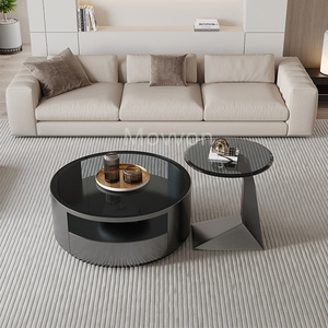 Tavolino da caffè da casa di lusso leggero e ricurvo da salotto designer nero in <span class=keywords><strong>vetro</strong></span> temperato tavolino <span class=keywords><strong>rotondo</strong></span> - Product Image 4