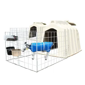 Imported PE Material Calf Hutch House with Galvanized Fence and Plastic Feeding Bucket for Dairy Farm