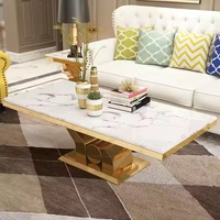 Ensemble de table basse moderne de luxe en or blanc et métal doré, motif marbré carré, pour salon, meubles de maison