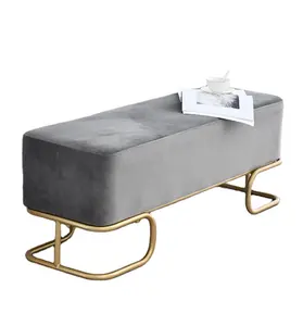 New modern luxury fabric gold shoe chair cast iron bench wood board