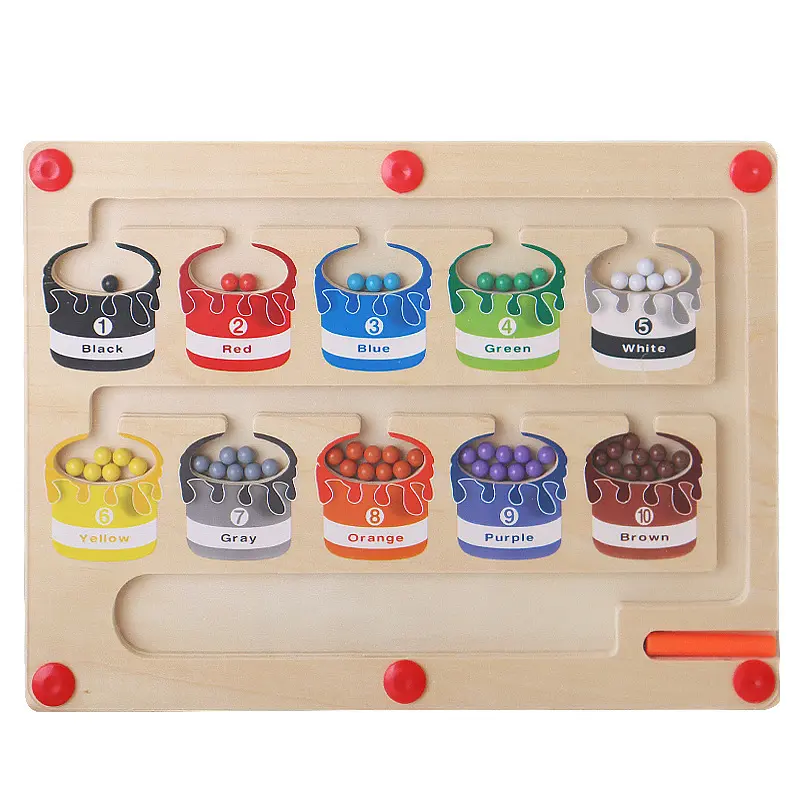 New Montessori Baby Wooden Math Magnetic Beads Counting Board Game Educational Color Sorting Maze Teaching Aids Toys For Kids