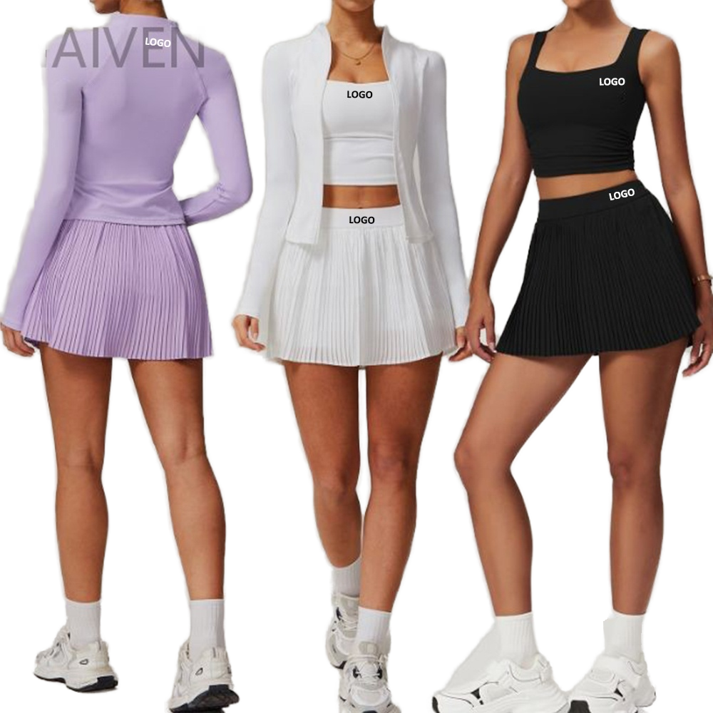 3 Pieces New Athletic Yoga Suits - Women Short Skirt and Top Set for Outdoor Sports Suits, Quick Dry Yoga Set Automatic Cutting