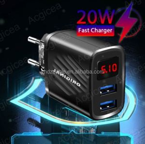 อะแดปเตอร์ชาร์จโทรศัพท์มือถือแบบพกพา ช่องเสียบ USB คู่ รองรับ QC2.0 ชาร์จเร็ว 20W พร้อมหน้าจอ LED แสดงผลแบบดิจิตอล วัสดุทนไฟ - Product Image 5