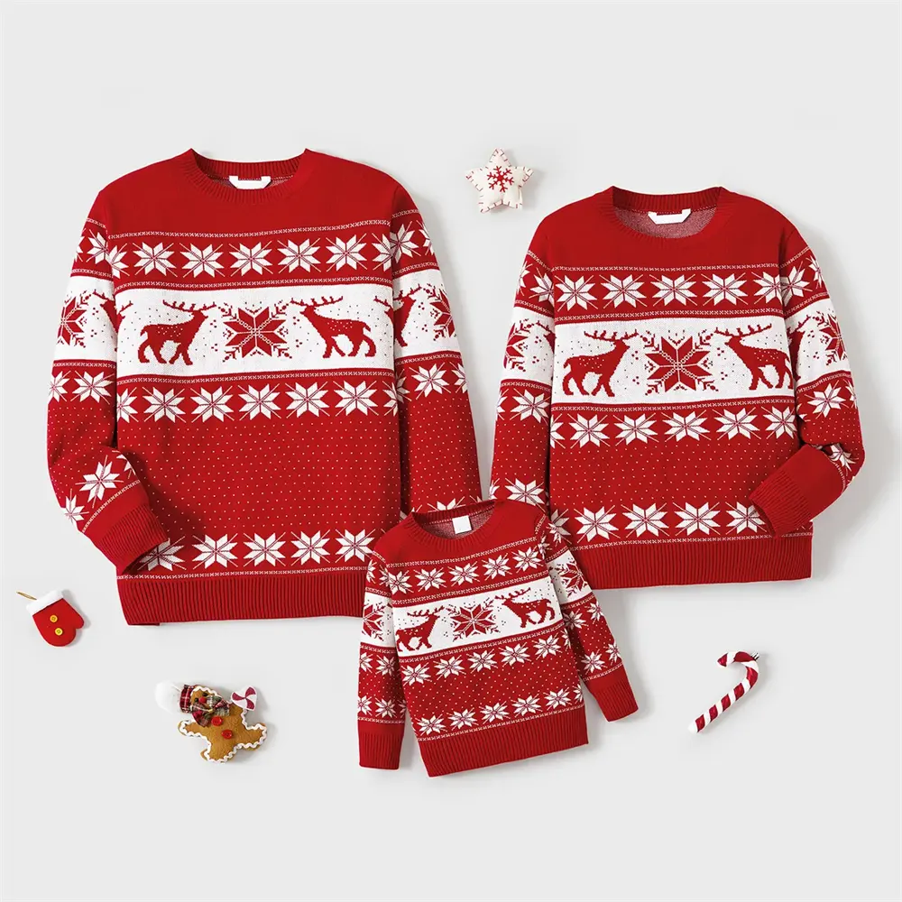 Großhandel gestrickte Schneeflocke Grafik Langarm benutzer definierte Familie Weihnachts pullover für Erwachsene