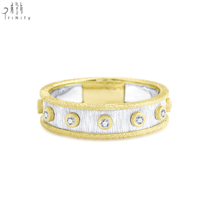 แหวนดีไซน์วินเทจคุณภาพสูงสำหรับขายส่ง ทองคำแท้ 18K สีขาวและสีเหลือง ประดับเพชรแท้ธรรมชาติ แบบกึ่งสำเร็จรูป - Product Image 2