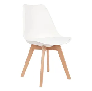 세련된 디자인 복고풍 쿠션 시트 나무 다리 튤립 의자 PP 플라스틱 식당 의자