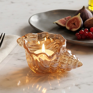 Portacandele in Vetro Ambrato a Forma <span class=keywords><strong>di</strong></span> Conchiglia in Stile Nordico Minimalista, Decorazione Romantica da Tavolo, Accessorio Creativo per la Casa - Product Image 1