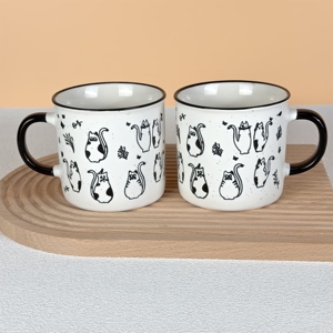 Minimalist Cute Animal Design Ceramic Coffee Mug Gift Set 4pcs Black and White Pattern Big Capacity Water Cup Mugs - Product Image 4