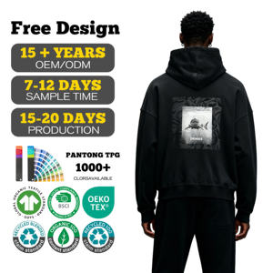 هودي رجالي فضفاض ثقيل الوزن 450 جرام/متر مربع مع طباعة جرافيك للقرش بتأثير الغسيل الحجري، هودي رجالي بشعار مخصص للبيع بالجملة - Product Image 1