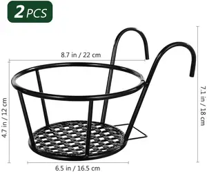 2pcs 좋은 매달려 난간 화분 금속 철 예술 매달려 바구니 꽃 식물 냄비 홀더 레일 금속 울타리 재배자