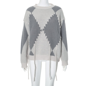 Maglione Casual da donna per la primavera autunno 2025 pensare Streetwear ampio <span class=keywords><strong>con</strong></span> colletto a fiocco intrecciato in maglia di corda per l'inverno - Product Image 2