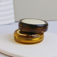 Yuecai Boîtier compact rond translucide ambre vide avec miroir intégré, finition dorée, pour fard à joues et illuminateur en poudre, vente en gros
