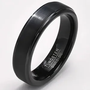 الأكثر مبيعاً خاتم خطوبة زفاف أسود من التنغستن بطول 6 مم مبيع بالجملة من المصنع خاتم للرجال والنساء
