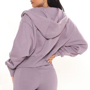 TKAN739 High Quality Custom Organic Cotton Zipper Women Sportswear Drop Shoulder Crop Top Shorts <b>Set</b> with Embroidered Technique - Product Image 6