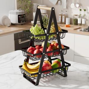 3-Tier Countertop Metal Fruit Bowle <b>Basket</b> for Fruits <b>Vegetable</b> Snacks, Detachable Rectangle <b>Storage</b> <b>Basket</b> for Outdoor Picnic - Product Image 4