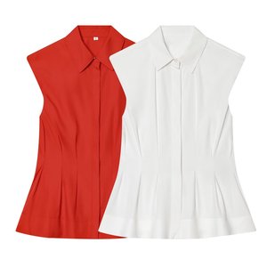 Chemisier plissé <span class=keywords><strong>sans</strong></span> manches pour <span class=keywords><strong>femme</strong></span>, style européen et américain, boutonné, doux et tendance, anti-plis, collection printemps, best-seller transfrontalier - Product Image 5