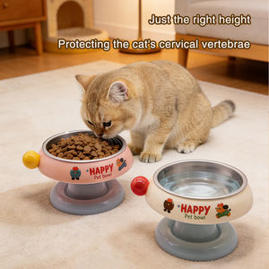 ชามอาหารสัตว์เลี้ยงทรงกลม PP ป้องกันการรั่วซึม เป็นมิตรกับสิ่งแวดล้อม ดีไซน์กันลื่น ป้องกันการหก ช่วยปกป้องคอสำหรับสัตว์ขนาดเล็ก - Product Image 2