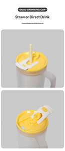 Vaso de agua de plástico reutilizable de 40 oz, taza esmerilada con asa y pajita, taza portátil para coche, para deportes al aire libre, viajes, bebidas a granel - Product Image 6