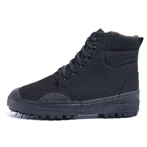 Bottes d'hiver en coton à tige haute doublées de polaire, noires, unisexes, à talon moyen, pour la neige, pour temps froid, pour adultes - Product Image 2