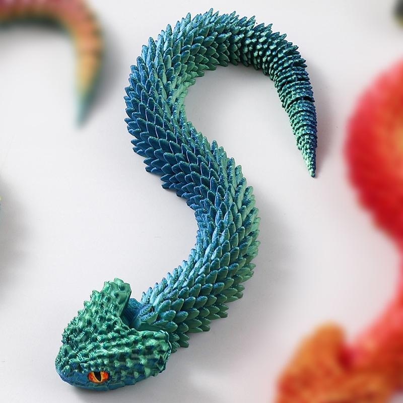 Serpent bleu-vert à bouche ouverte de 25 cm