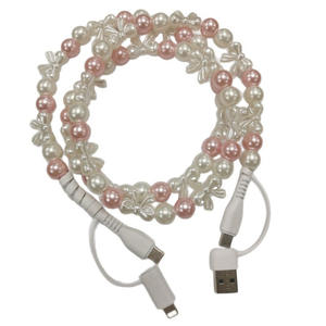 1m 2-in-1 Perlweiß-Rosa Schleifenknoten Perlen-PVC-Datenkabel C-C USB Schnellladekabel für iPhone Samsung Ladegerät - Product Image 4