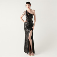 Nouvelle Robe de Soirée en Satin Perlée à Épaule Unique, Découpes et Fente Sirène, Idéale pour Bal, Banquet et Tapis Rouge – Collection Été 2027 – Taille 33330