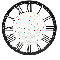 Jam Dinding Besi Motif Kepingan Salju Natal, Angka Romawi, Logam, Dekorasi Rumah, Hadiah Natal Kustom