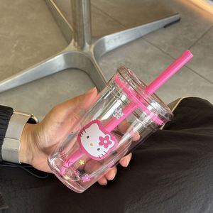 New High Appearance Milk Tea Small Blue Bottle Plastic <b>Cup</b> Pink Cute <b>Hello</b> <b>Kitty</b> Straw <b>Cup</b> Large Capacity Portable Water <b>Cup</b> - Product Image 5