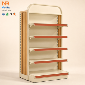 Klantspecifieke supermarkt eindkap displayrek metalen winkelrekken met verstelbare planken en houten zijpanelen OEM ODM - Product Image 1