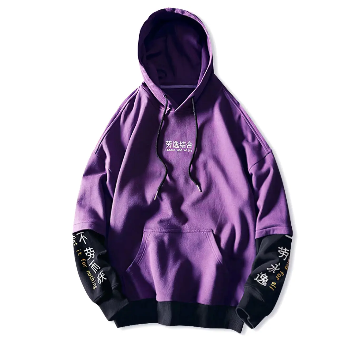 Fashion männer gedruckt streetwear hoodies benutzerdefinierte fleece klar lila farbe block patchwork hoodie unisex mit gedruckt logo