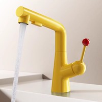 Robinet de lavabo monocommande moderne en alliage de zinc multicolore, à montage sur plan, avec double sortie d'eau chaude et froide, en céramique