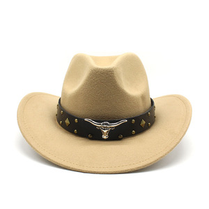 New Design <strong>Cowboy</strong> Western <strong>Hat</strong> With Belt Decoration Wholesale Fashion Felt <strong>Cowboy</strong> <strong>Hats</strong> for Men - Product Image 5