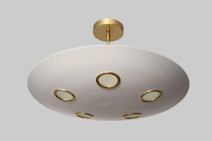 Lustre suspendu concave en laiton à six lumières, fait main, style Sputnik, moderne du milieu du siècle, pour la maison, le bureau, LED - Product Image 4