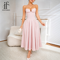 Robe midi élégante rose 2026 avec corset et épaules dénudées, décolleté cœur, pour femme, idéale pour les fêtes, les mariages, les occasions estivales, OEM
