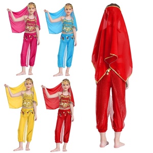 Tenue de danse du ventre pour filles de 2 à 14 ans, Costume de spectacle sur scène, haut court avec pantalon, foulard, couvre-chef, déguisement Cosplay, spectacle de danse - Product Image 1